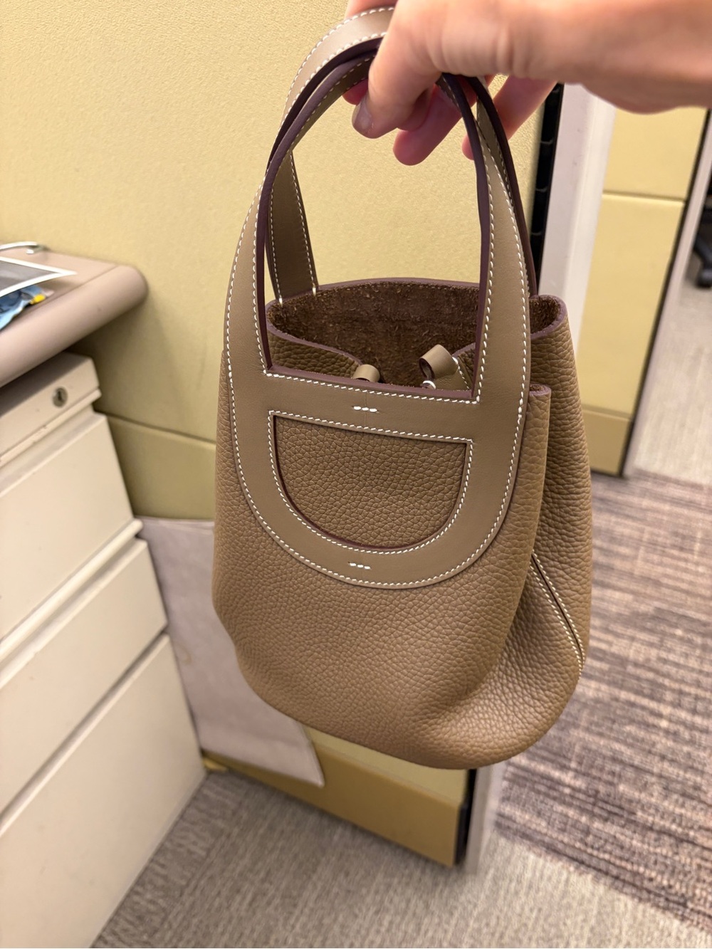 Taupe Pebbled Leather Tote Bag - Women